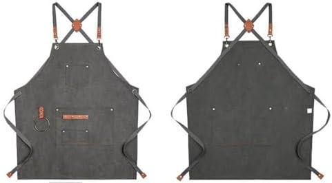 Chef Aprons for Men Women with Large Pockets, Cotton Canvas Cross Back