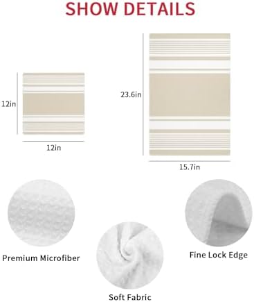 Farmhouse Beige Striped Waffle Kitchen Towel Set of 3 Modern