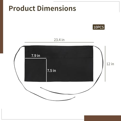 10 Pcs Waist Apron for Restaurant and Pub, 23.4 x 12 in Black Server