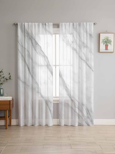 Sheer Curtains 108 Inches Long 2 Panels Set for Living Room, Marble