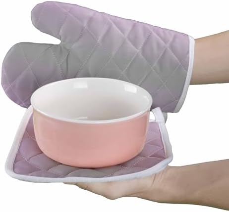 Quilted Cotton Terry Cloth Oven Mitt, Pot Holder Lilac Mauve Grey