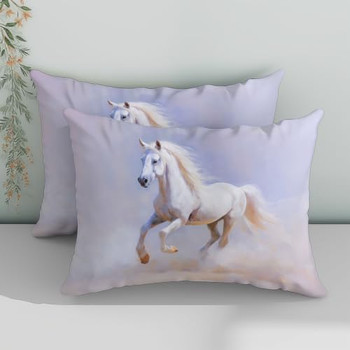 King Duvet Cover Set Soft Microfiber Oil Painting Horse Light Purple