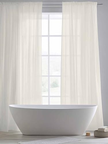 Solid Color Sheer Curtains 108 Inches Long 2 Panels, Semi Sheer Rod