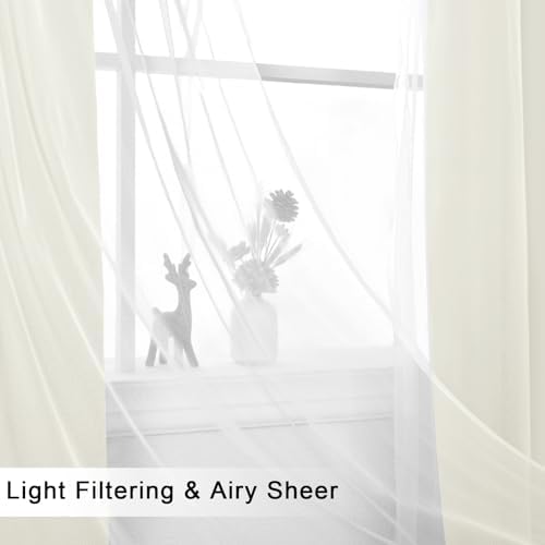 Hiasan Blackout Curtains with Sheer Overlay, Ivory, 52W X 96L, 2pcs