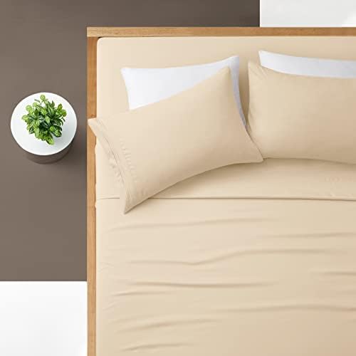 Manyshofu Extra Deep Pocket King Sheets, Light Beige Microfiber