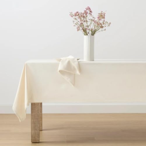Lenox French Perle Solid Rectangle Tablecloth, Natural - 60" W x 102"