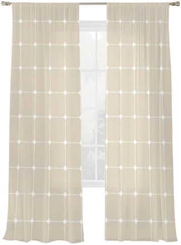 Ivory Grid Semi Sheer Curtains 108 inches Long Window Treatments