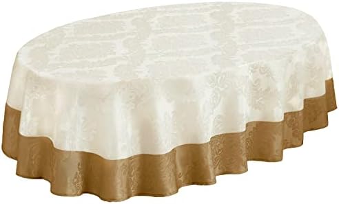 Newbridge Valencia Two Tone Bordered Damask Fabric Tablecloth, Wrinkle
