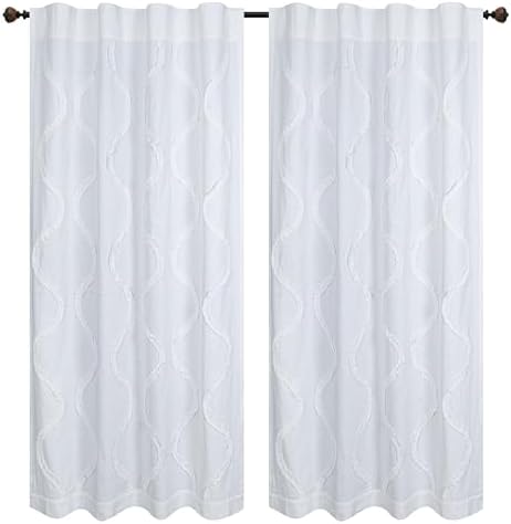 Bedding Craft White Farmhouse Tab Top Curtains 96 Inch Long – Set of 2