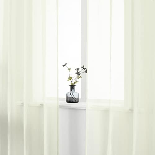 DUALIFE Cream Beige Sheer Curtains 108 Inches Extra Length for Bedroom