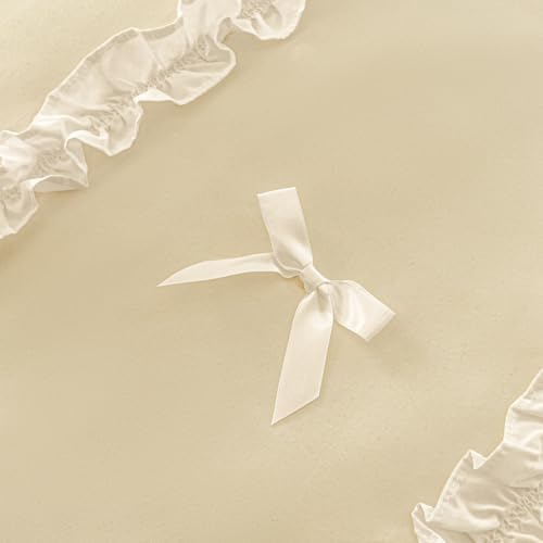 IHOUSTRIY Ruffle Duvet Cover Full Size, Cute Bedding Set Set with Bow