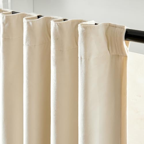 Lazzzy Ivory Velvet Curtains 63 Inch Length Drapes for Living Room