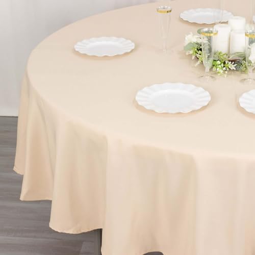 Efavormart 90" Seamless Premium Beige Linens Polyester Round