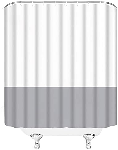 White Gray Shower Curtain Boho Vintage Color Block Mid Century Modern