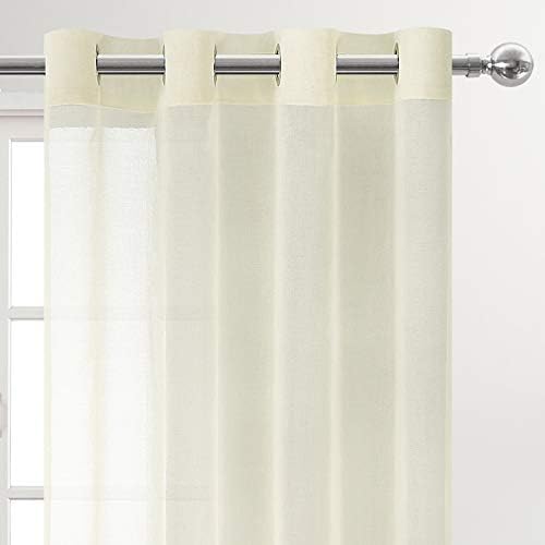 DWCN Ivory Sheer Curtains Linen Look Semi Transparent Voile Grommet