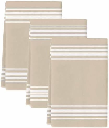 LooPoP Kitchen Towels Set of 3 Khaki Stripes Dish Towels and
