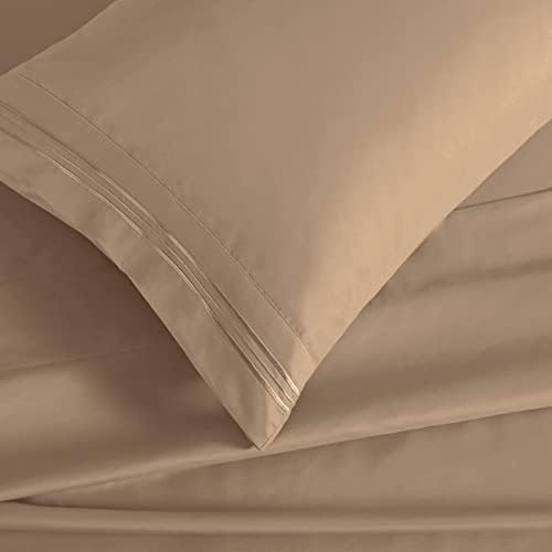 Manyshofu Extra Deep Pocket Full Sheets, Khaki Microfiber, 4 Piece