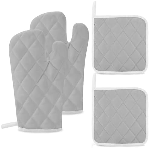 4Pcs Oven Mitts and Potholders, Solid Color Light Gray Classic Oven