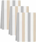 Beige Grey Striped Kitchen Towels Set of 3, Absorbent Microfiber Dish