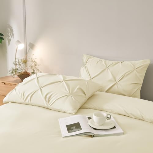 VACVELT 2pc Beige Pintuck Pillow Shams Queen, Envelope Closure