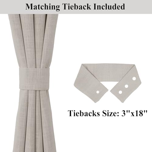 Frelement Linen Textured Curtains for Living Room Rod Pocket Flat