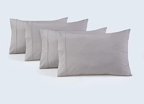 100% Cotton Percale Pillowcases, 4 Pack Pillow Cases, Soft &