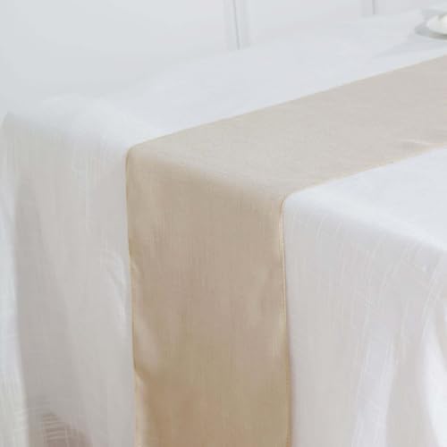 Efavormart 12"x108" Beige Premium Faux Linen Runner, Slubby Textured