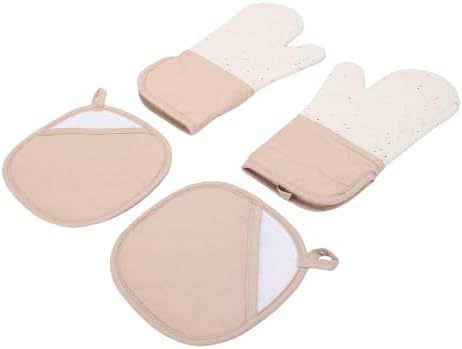 Silicone Oven Mitts and Pot Holders Set, 500F Heat Non Slip (Beige)