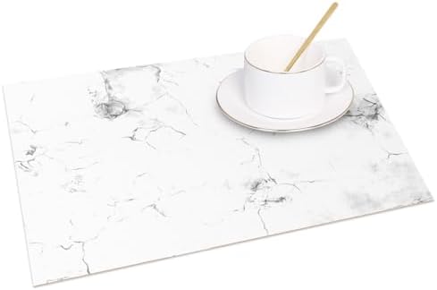 Classic White Marble Placemats Set of 4 12x18 Inch Gray Veins Natural