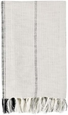 Pemberly Row Cotton Linen Throw Blanket, 50"x70", Ivory/Gray
