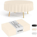 Party Solids 12-Pack Ivory Round Plastic Tablecloth Disposable – Size
