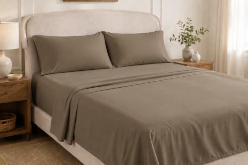 650 Thread Count Cotton Blend Full Sheet Set, Sateen, Solid Taupe