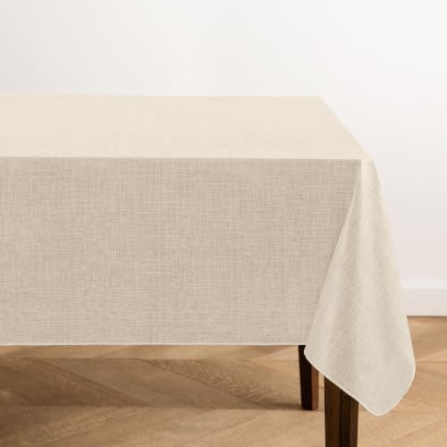Monterey Linen Texture Vinyl Indoor/Outdoor Tablecloth, Ivory - 60" W