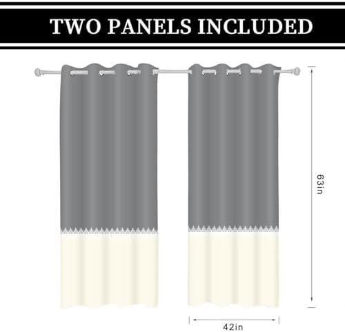 Gray Beige Window Curtains Panel 63 inches Long Farmhouse Drapes for