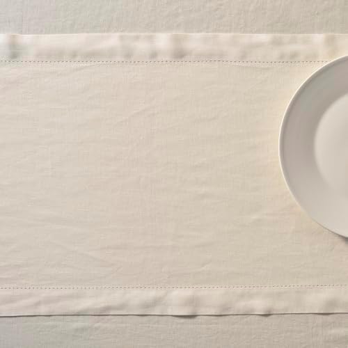 Solino Home 100% Linen Ivory Table Runner 108 Inches Long, 16 x 108 in