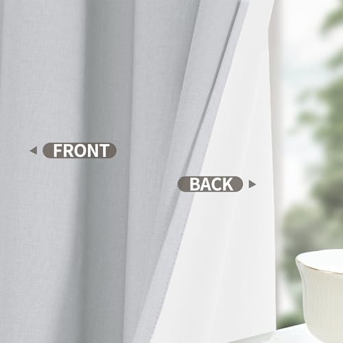 YoungsTex Light Grey Linen Blackout Curtains 63 Inch Length for