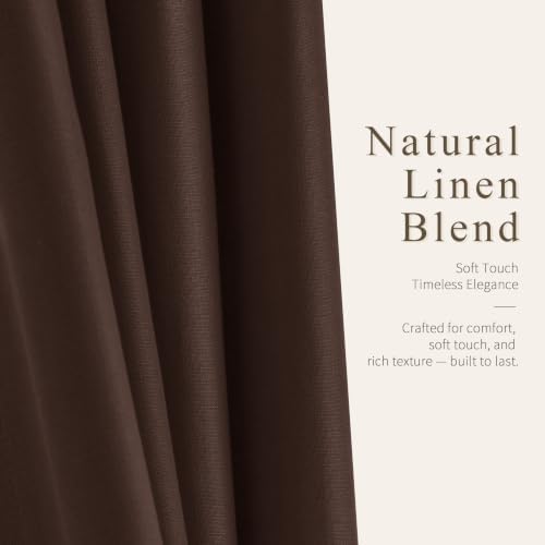Hokibero Coffee Grommet Linen Curtains 96 Inches Long for Living Room