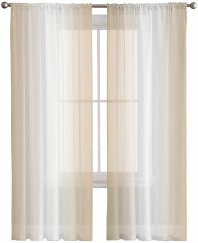 Sheer Curtains 108 Inches Long 2 Panels Set for Living Room, Beige