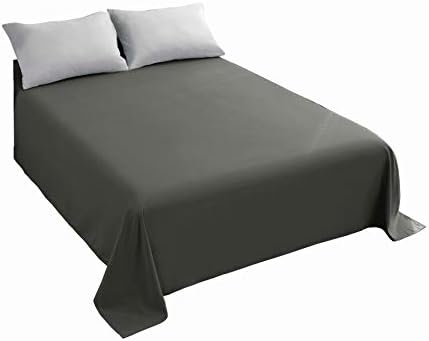 Soft Dark Grey Full Size Flat Sheet 100% Cotton Sateen, 600 Thread