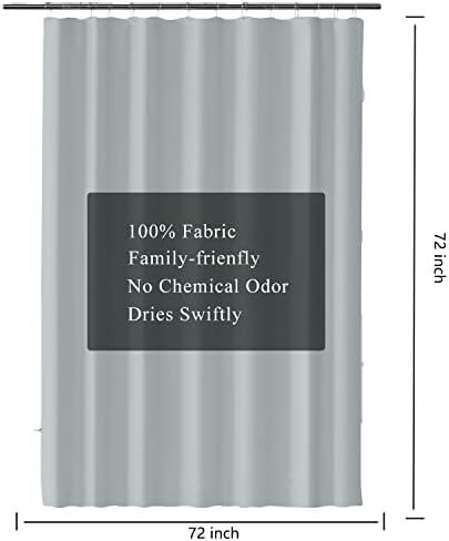 LLSCL Grey Fabric Shower Curtain Liner with Bottom Counterweight