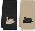 Vintage Black and White Swan Kitchen Towels, Neutral Black and Beige