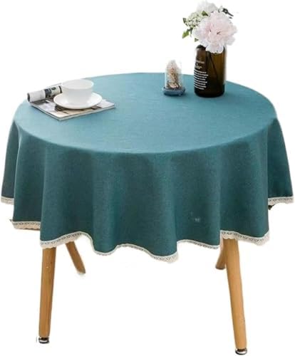Round Tablecloth 1 Piece Solid Cotton Linen Lace Table Cover(90cm)