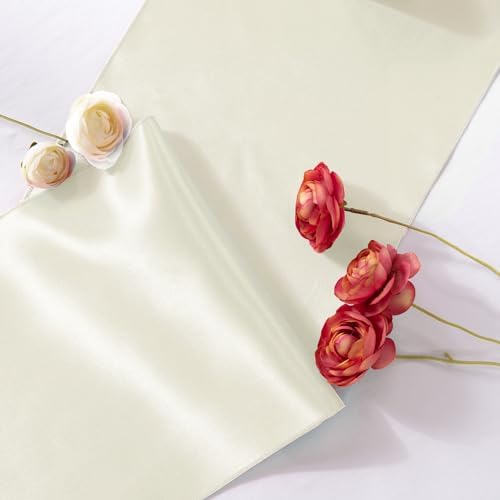 MILVOWOC Beige Satin Table Runners, 10 Pack, 12 x 108 Inch
