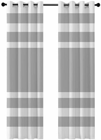 Gray Geometric Blackout Curtains 96 Inches Length 2 Panels Set, Fringe