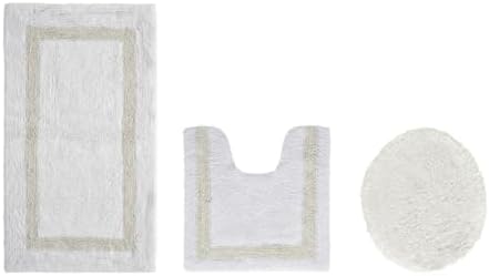Tufted Cotton White Ivory Bathroom Rugs Sets 3 Piece