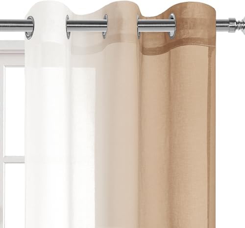 DWCN Taupe Ombre Sheer Curtains - 84 inches Long Faux Linen Gradient