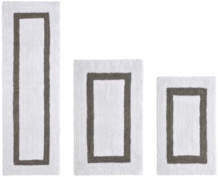 TRP Tufted Cotton White Gray Bathroom Rugs Sets 3 Piece