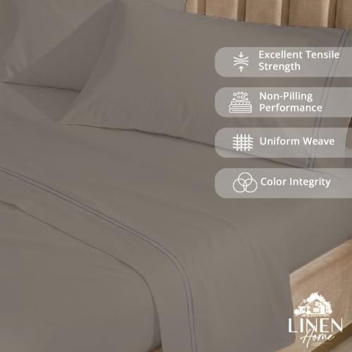 Linen Home 100% Cotton Marrow Percale Sheet Set, King Size, Charcoal