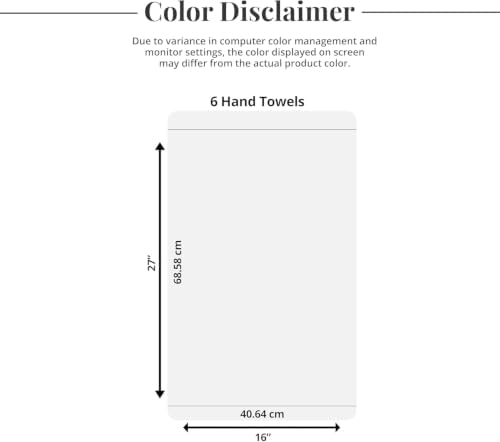 Hand Towel Set of 6, 16" x 27", 100% Cotton - Grey