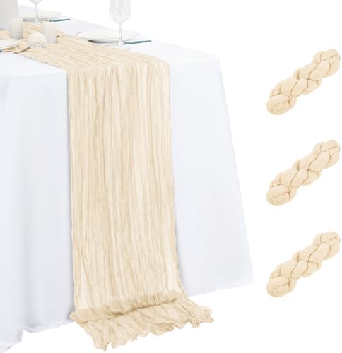 3 Pack Ivory Table Runner 17x108 Inch Cheesecloth Table Runner Boho